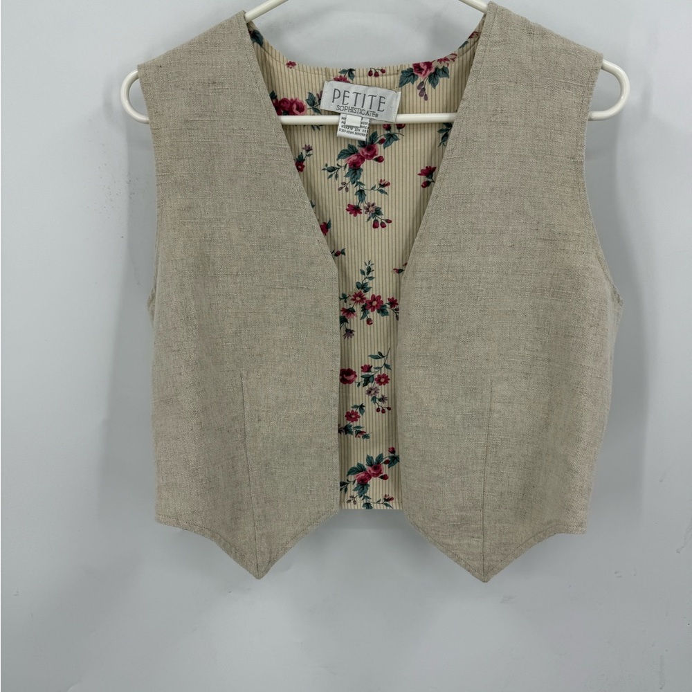 Petite Sophisticate vintage cotton linen blend reversible vest from 2004 S